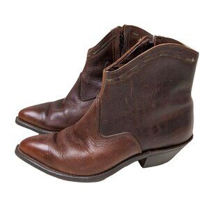 Laredo Bootie Short Ankle Boot Womens 6 Brown Leather Side Zip Western Cowgirl